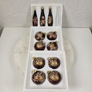 VTG Santas Own European Ornaments Handblown Glass Painted Glitter Ball Finial